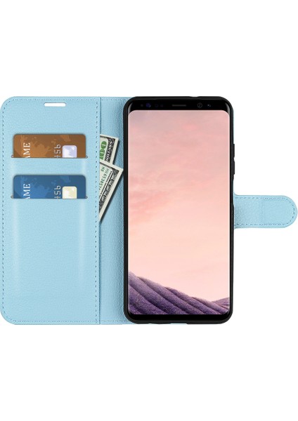 Samsung Galaxy S8 Litchi Için Folio Flip Cüzdan Stand Tasarımı ile Deri Deri Stand Kılıfı - Bebek Mavisi (Yurt Dışından) fiyatları