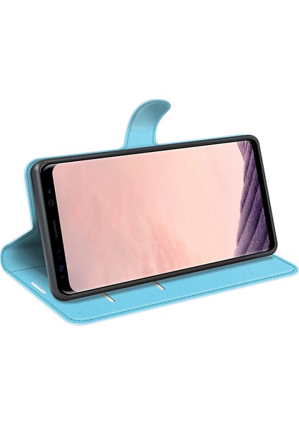 Samsung Galaxy S8 Litchi Için Folio Flip Cüzdan Stand Tasarımı ile Deri Deri Stand Kılıfı - Bebek Mavisi (Yurt Dışından) modelleri