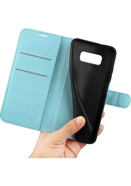 Samsung Galaxy S8 Litchi Için Folio Flip Cüzdan Stand Tasarımı ile Deri Deri Stand Kılıfı - Bebek Mavisi (Yurt Dışından) fırsatları