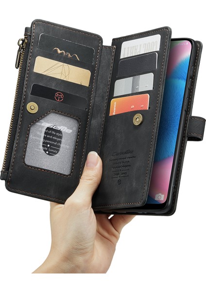 Samsung Galaxy A30S/A50/A50S Için Stand Standı Tasarım Pu Deri Telefon Kılıfı Zipper Cep Cüzdan Telefon Kapağı - Siyah (Yurt Dışından)