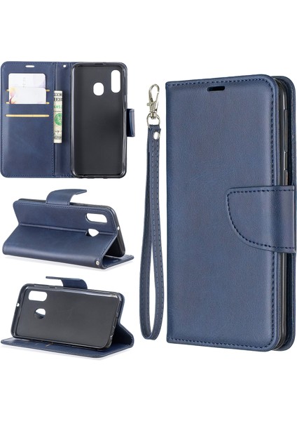 Samsung Galaxy A40 Için Pu Deri Cüzdan Stand Telefon Kapağı - Mavi (Yurt Dışından)