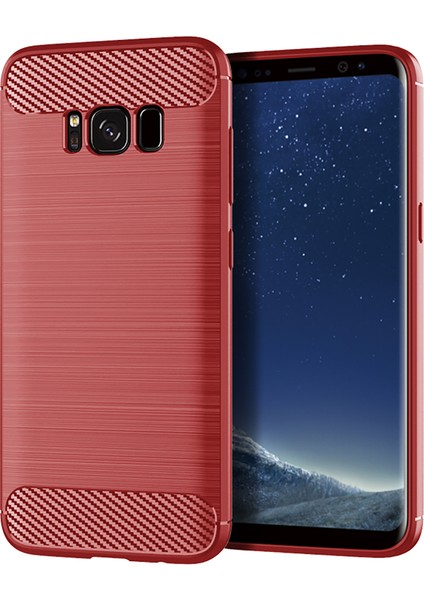Samsung Galaxy S8 Karbon Fiber Doku Telefon Kasası Fırçalanmış Telefon Tpu Kapağı - Kırmızı (Yurt Dışından)