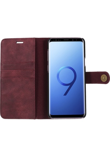 Samsung Galaxy S9+ SM-G965 Koruyucu Telefon Kılıfı Çıkarılabilir 2'si 1'si Bölünmüş Deri Flip Kapak Cüzdan-Kırmızı (Yurt Dışından)