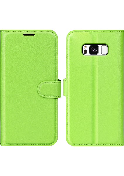 Samsung Galaxy S8 Litchi Için Folio Flip Cüzdan Stand Tasarımı ile Deri Deri Stand Kılıfı - Yeşil (Yurt Dışından)