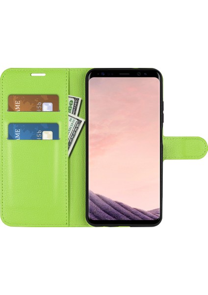 Samsung Galaxy S8 Litchi Için Folio Flip Cüzdan Stand Tasarımı ile Deri Deri Stand Kılıfı - Yeşil (Yurt Dışından)