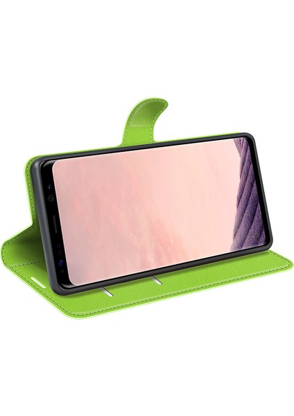 Samsung Galaxy S8 Litchi Için Folio Flip Cüzdan Stand Tasarımı ile Deri Deri Stand Kılıfı - Yeşil (Yurt Dışından)