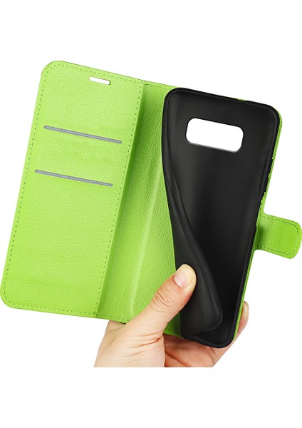Samsung Galaxy S8 Litchi Için Folio Flip Cüzdan Stand Tasarımı ile Deri Deri Stand Kılıfı - Yeşil (Yurt Dışından)