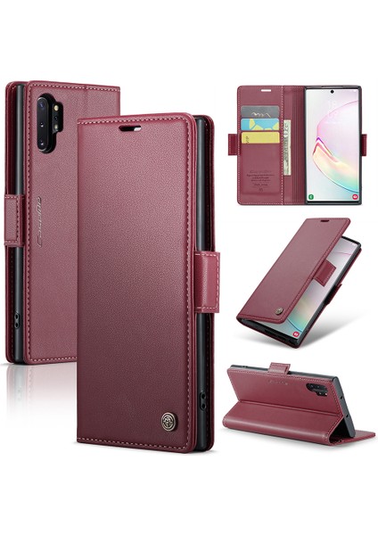 Samsung Galaxy Için Note 10 Artı 4g Rfıd Engelleme Cüzdan Kılıfı Deri Stand Telefon Kapak-Kırmızı (Yurt Dışından)