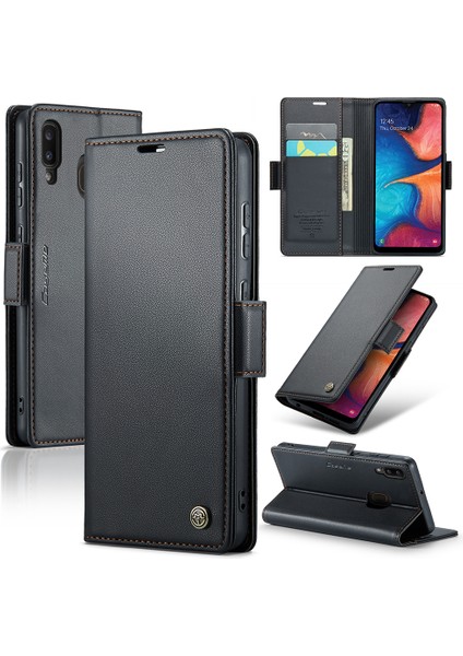 Samsung Galaxy A40 Rfıd Engelleme Pu Deri Telefon Kılıfı Stand Cüzdan Anti -Drop Kapağı - Siyah (Yurt Dışından)