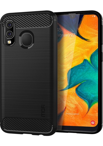 Samsung Galaxy A40 Için Karbon Fiber Doku Fırçalanmış Tpu Kasası - Siyah (Yurt Dışından)