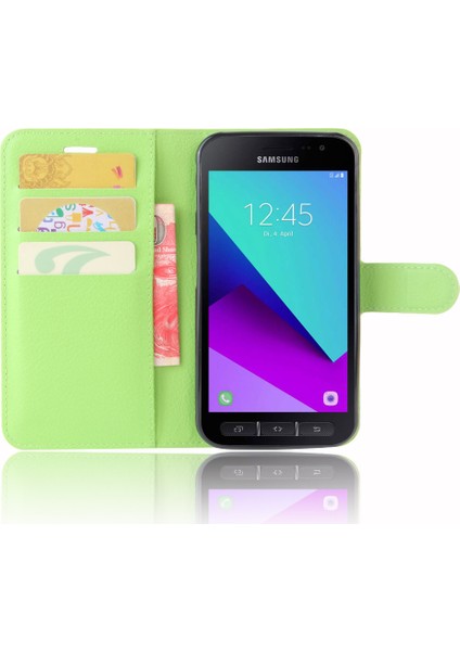 Samsung Galaxy Xcover 4s/xcover Için Litchi Skin Cüzdan Deri Folio Kılıfı 4 G390F - Yeşil (Yurt Dışından)