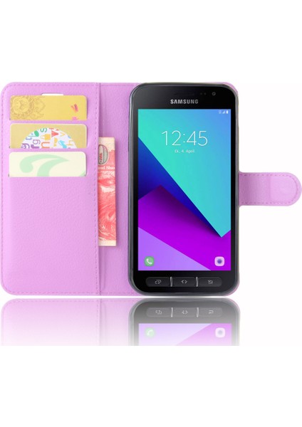 Samsung Galaxy Xcover 4s/xcover 4 G390F Için Litchi Skin Pu Deri Stand Kılıfı - Mor (Yurt Dışından)