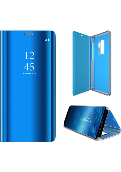 Samsung Galaxy S9+ G965 Kaplamalı Ayna Yüzey Bilgileri Görünüm Stand Stand Dergisi Akıllı Mobil Muhafaza - Mavi (Yurt Dışından) fiyatları