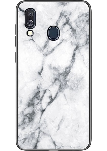 Samsung Galaxy A40 - Beyaz Için Mermer Tahıl Deseni Temperli Cam Pc+Tpu Combo Kılıf (Yurt Dışından) fiyatları