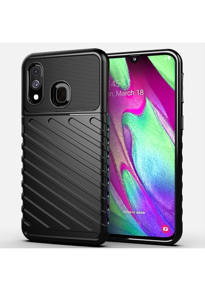 Samsung Galaxy A40 Için Twill Doku Yumuşak Tpu Kılıfı - Siyah (Yurt Dışından)