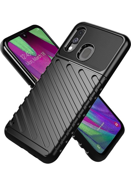 Samsung Galaxy A40 Için Twill Doku Yumuşak Tpu Kılıfı - Siyah (Yurt Dışından) fiyatları