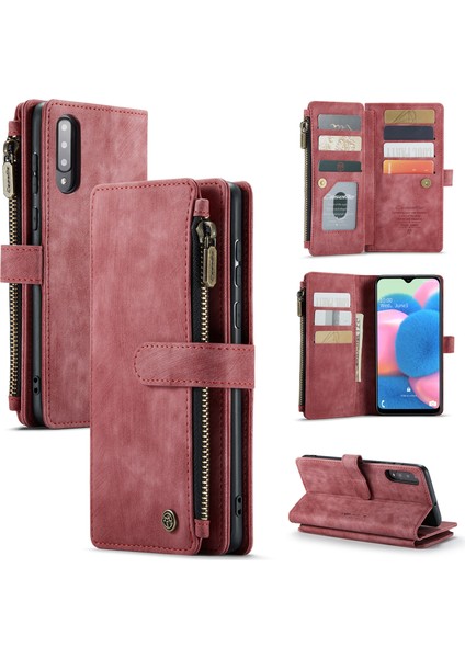 Samsung Galaxy A30S/A50/A50S Için Stand Standı Tasarım Pu Deri Telefon Kılıfı Zipper Cep Cüzdan Telefon Kapağı - Kırmızı (Yurt Dışından)