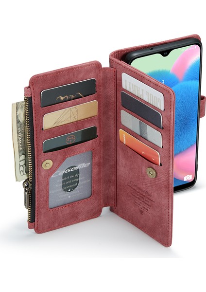 Samsung Galaxy A30S/A50/A50S Için Stand Standı Tasarım Pu Deri Telefon Kılıfı Zipper Cep Cüzdan Telefon Kapağı - Kırmızı (Yurt Dışından)