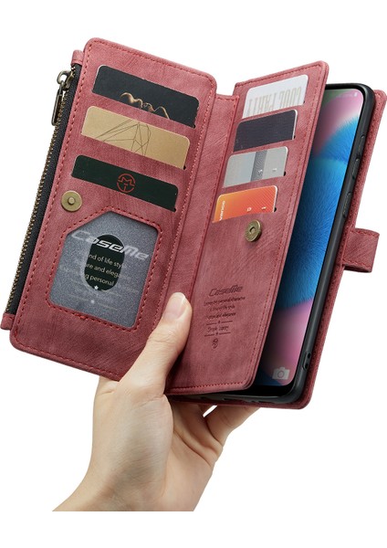 Samsung Galaxy A30S/A50/A50S Için Stand Standı Tasarım Pu Deri Telefon Kılıfı Zipper Cep Cüzdan Telefon Kapağı - Kırmızı (Yurt Dışından)