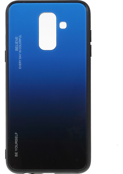 Samsung Galaxy A6 Plus /j8 Için Gradyan Renkli Cam+Pc+Tpu Telefon Kasası - Mavi /siyah (Yurt Dışından)