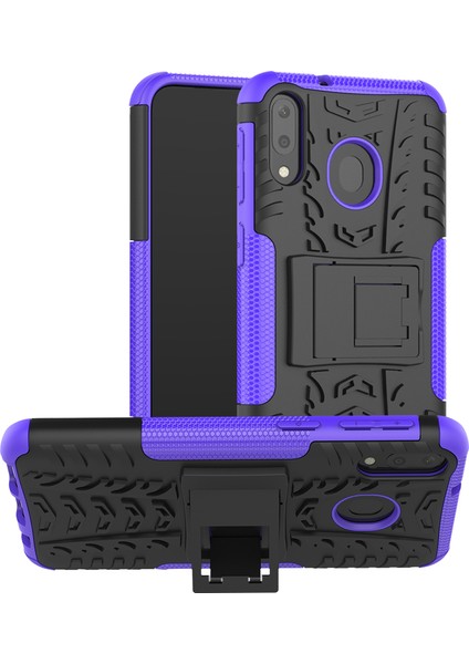Samsung Galaxy M20 Için Kickstand ile 2'si 1 Arada Lastik Deseni Pc+Tpu Hibrid Cep Telefon Kılıfı-Mor (Yurt Dışından)