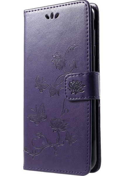 Samsung Galaxy J4 Plus Için Baskı Kelebek Çiçek Cüzdan Stand Deri Flip Case - Dark Purple (Yurt Dışından) modelleri