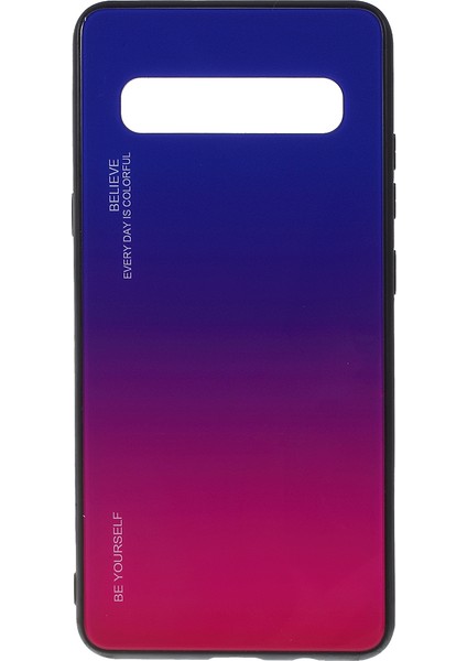 Gradyan Renk Cam+Tpu Telefon Kapak Samsung Galaxy S10 5g - Mavi/gül (Yurt Dışından)