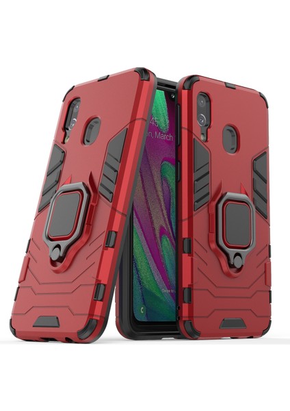 Samsung Galaxy A40 Için Serin Koruyucu Yüzük Tutucu Kickstand Pc Tpu Hibrid Kılıf - Kırmızı (Yurt Dışından)