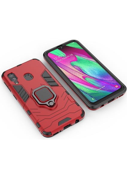 Samsung Galaxy A40 Için Serin Koruyucu Yüzük Tutucu Kickstand Pc Tpu Hibrid Kılıf - Kırmızı (Yurt Dışından) modelleri