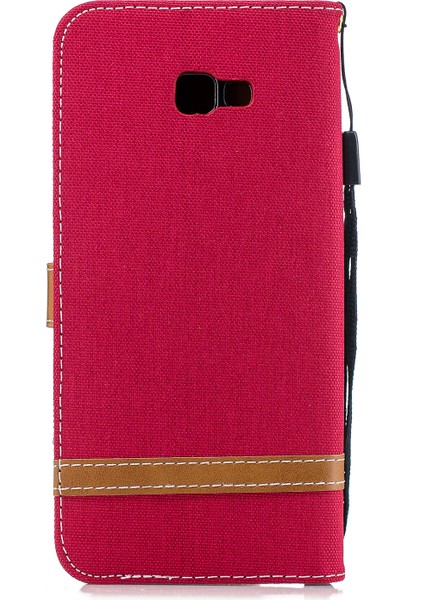 Samsung Galaxy J4 Plus/j4 Prime Için Iki Tonlu Jean Deri Deri Cüzdan Stand Cep Telefonu Kabuğu - Kırmızı (Yurt Dışından) modelleri