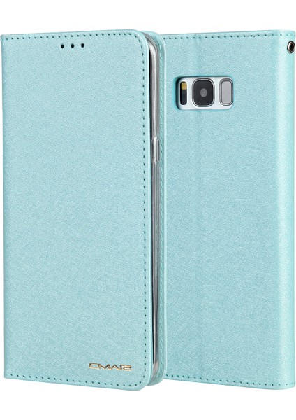 Samsung Galaxy S8 G950 Için Ipek Doku Kartı Tutucu Deri Telefon Kapağı - Cyan (Yurt Dışından)