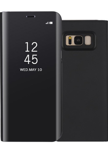 Samsung Galaxy S8 Plus G955 Kaplamalı Ayna Yüzeyi Görünüm Deri Stand Mobil Kılıf Akıllı Cep Telefon Aksesuarı - Siyah (Yurt Dışından)