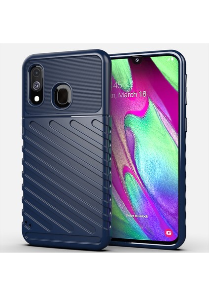 Samsung Galaxy A40 Için Twill Doku Yumuşak Tpu Kılıfı - Mavi (Yurt Dışından)