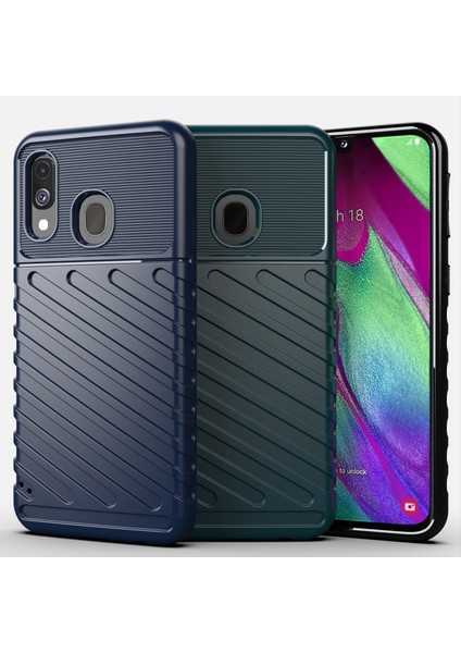 Samsung Galaxy A40 Için Twill Doku Yumuşak Tpu Kılıfı - Mavi (Yurt Dışından) fiyatları