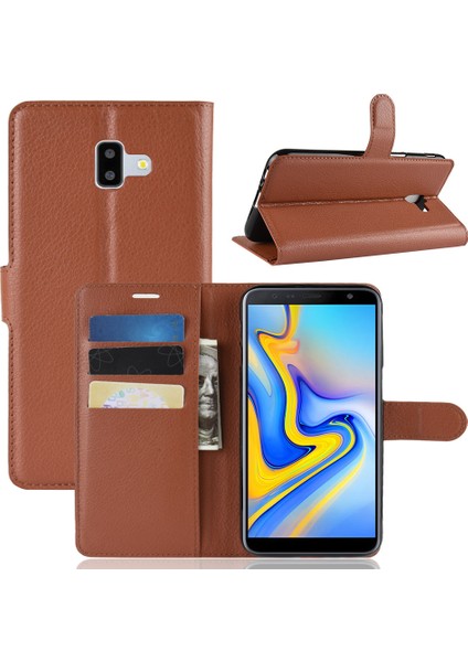 Samsung Galaxy J6 Plus Için Kart Yuvaları ile Litchi Skin Deri Stand Aksesuar Kapağı - Kahverengi (Yurt Dışından)