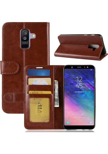 Crazy Horse Folio Flip Deri Kart Tutucu Case Accessories Samsung Galaxy A6 Plus /a9 Star Lite - Brown (Yurt Dışından)