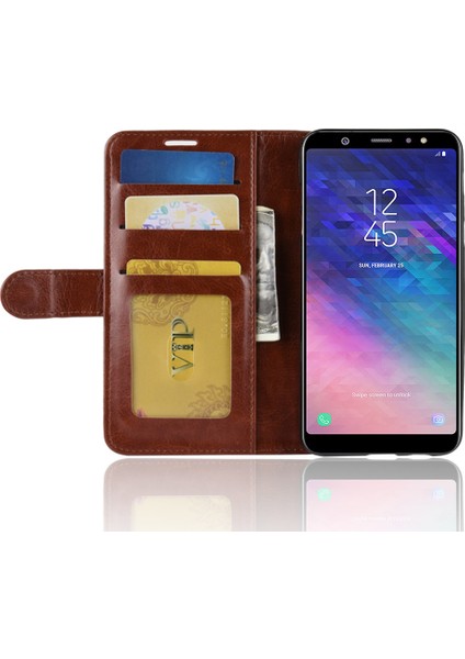 Crazy Horse Folio Flip Deri Kart Tutucu Case Accessories Samsung Galaxy A6 Plus /a9 Star Lite - Brown (Yurt Dışından)