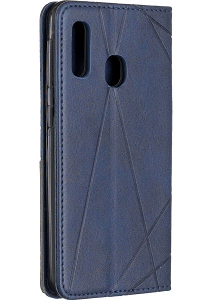 Samsung Galaxy A20E/A10E Için Geometrik Desen Kartı Yuvaları Deri Kasa - Mavi (Yurt Dışından) modelleri