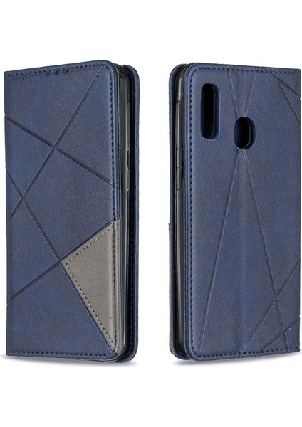 Samsung Galaxy A20E/A10E Için Geometrik Desen Kartı Yuvaları Deri Kasa - Mavi (Yurt Dışından) fırsatları
