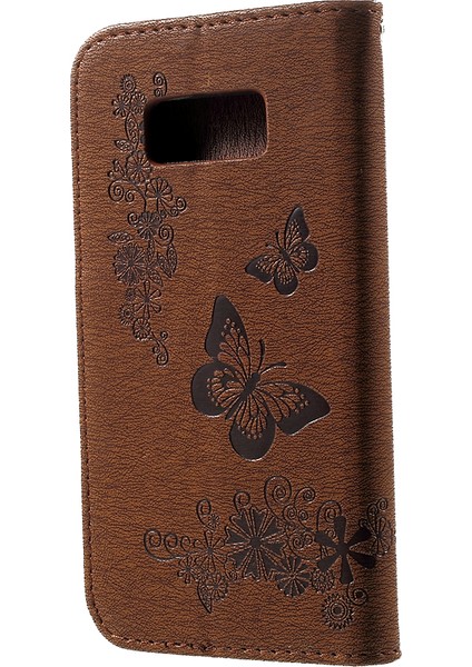 Baskılı Kelebek Çiçekleri Samsung Galaxy S8 - Brown Için Cüzdan Deri Stand Kapağı Kılıfı (Yurt Dışından) fırsatları
