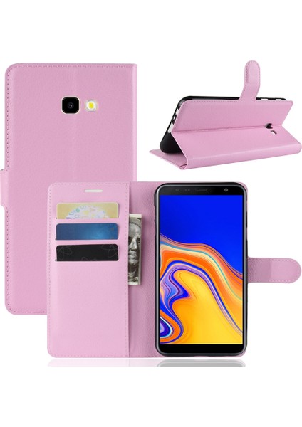 Samsung Galaxy Için Litchi Skin Manyetik Deri Stand Kılıfı J4+ - Pembe (Yurt Dışından)