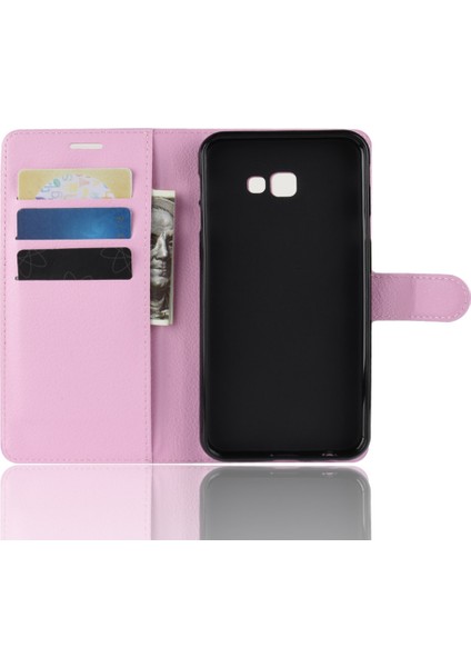 Samsung Galaxy Için Litchi Skin Manyetik Deri Stand Kılıfı J4+ - Pembe (Yurt Dışından)