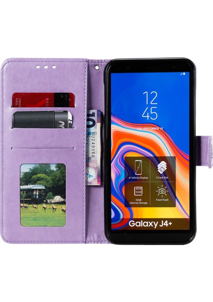 Samsung Galaxy Için Çiçek Deri Cüzdan Cep Telefonu Muhafazası J4+ - Mor (Yurt Dışından) modelleri