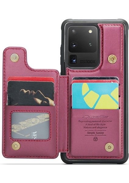 Samsung Galaxy S20 Ultra Rfıd Engelleme Kart Tutucu Pu+Tpu Kickstand Telefon Kapak-Kırmızı (Yurt Dışından) fiyatları