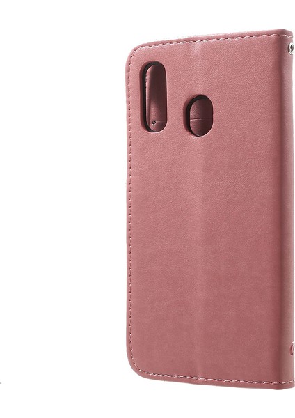 Samsung Galaxy A40 Için Baskı Kelebek Çiçek Standı Cüzdan Deri Kılıf Kılıfı - Pembe (Yurt Dışından)