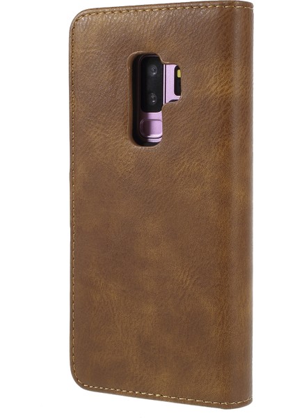 Samsung Galaxy S9+ SM-G965 Koruyucu Telefon Kılıfı Söndürülebilir 2'si 1'e Bölünmüş Deri Flip Kapak Cüzdan-Kahverengi (Yurt Dışından)