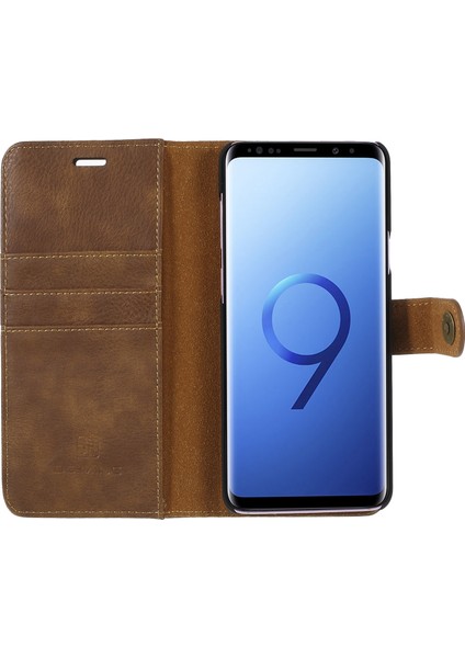 Samsung Galaxy S9+ SM-G965 Koruyucu Telefon Kılıfı Söndürülebilir 2'si 1'e Bölünmüş Deri Flip Kapak Cüzdan-Kahverengi (Yurt Dışından)