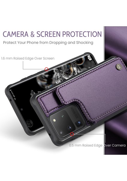 Samsung Galaxy S20 Ultra Rfıd Engelleme Kart Tutucu Pu+Tpu Kickstand Telefon Kapak Morası (Yurt Dışından) fırsatları