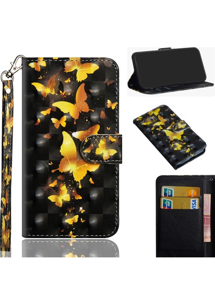 Desen Baskı Işık Noktası Dekor Cüzdan Stand Samsung Galaxy J4+ - Altın Için Deri Flip Cep Telefon Kapağı (Yurt Dışından)