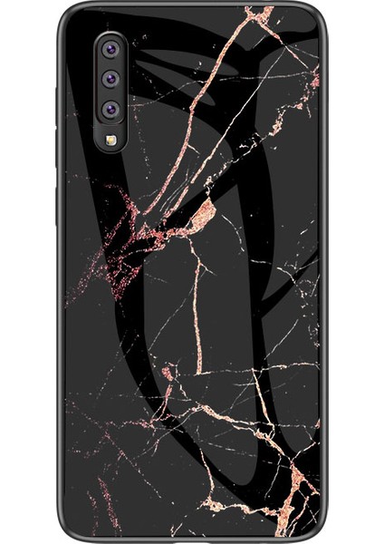 Samsung Galaxy A70 - Siyah/altın Için Mermer Tahıl Deseni Temperli Cam Pc+Tpu Geri Kılıf (Yurt Dışından)